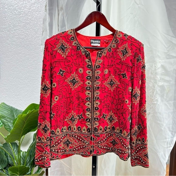 Vintage beaded silk jacket by Monika size small western show piece - Picture 1 of 9